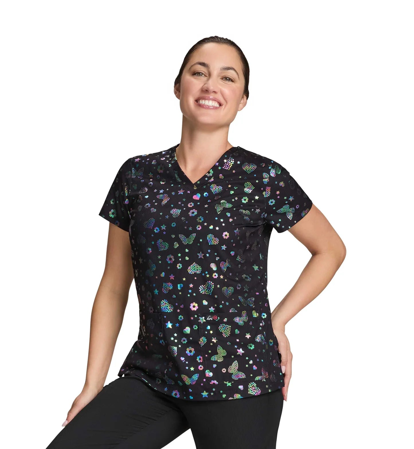 Velora Top Iridescent Light Bright Hibiscus Black