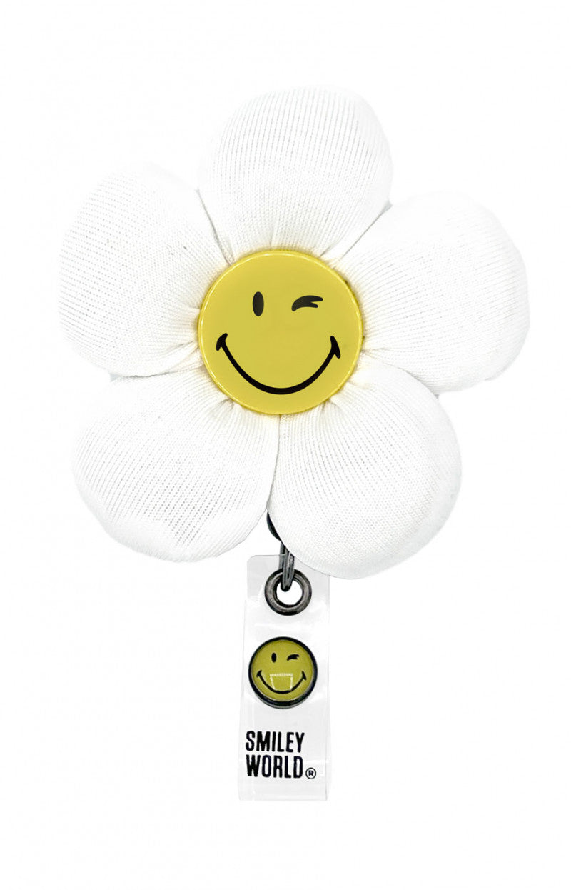 Badge Reel Flower Smiley Puffer